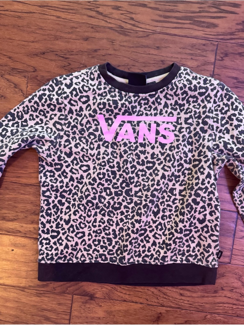 Vans Pink Leopard Print Crewneck Sweatshirt with Black Trim